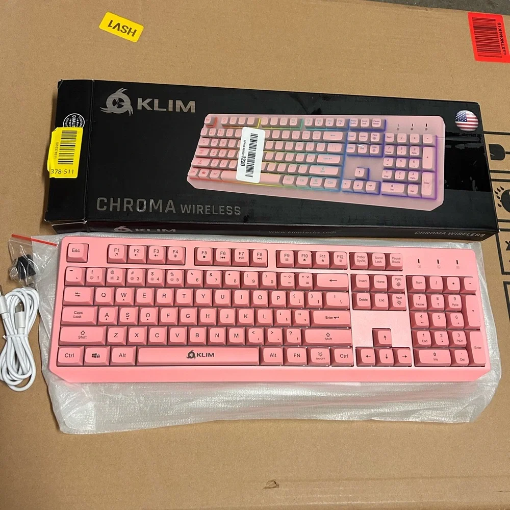 KLIM Chroma Pink Wireless Keyboard – RGB Backlit, Rechargeable Battery